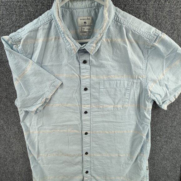 Quiksilver Button Up Shirt Short Sleeve Men Surf Blue Striped Medium Beach ** - Picture 1 of 16